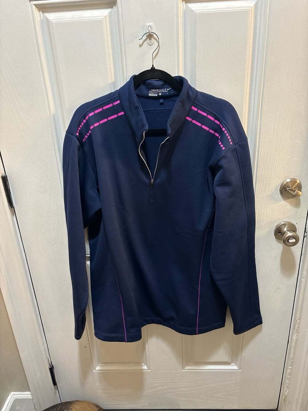 Nike Golf Therma-FIT 1/4 Zip Pullover Navy Blue Pink Accents Size L